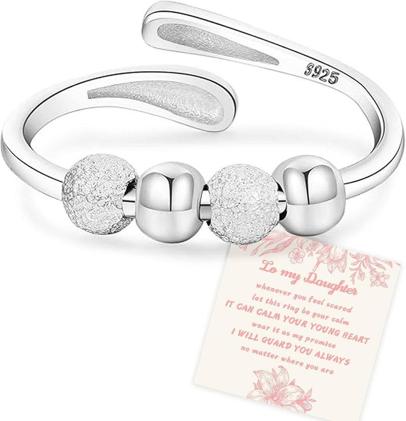 Senteria Anxiety Rings for Women Sterling Silver Rings Adjustable Stress Spinner Rings with Beads Fidget Rings for Anxiety Women - Image 1